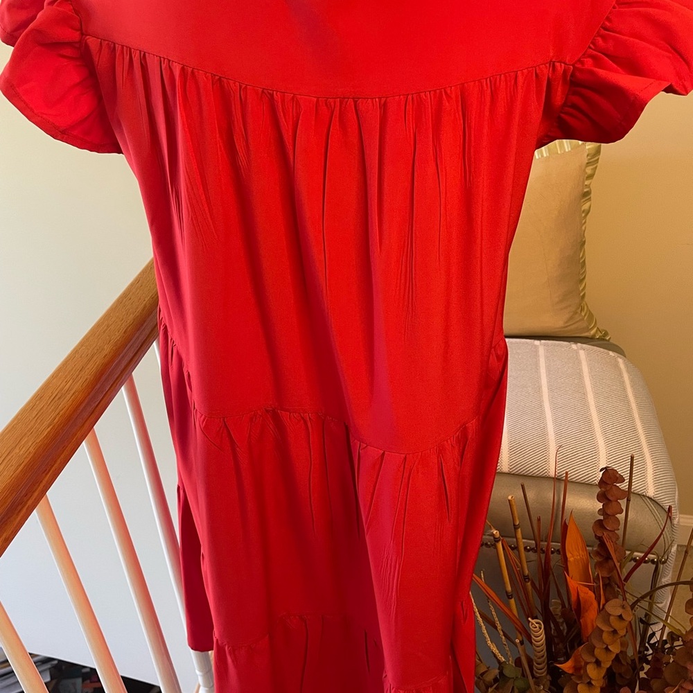 Red Ruffled Sleeve Dress - Picture 2 of 2